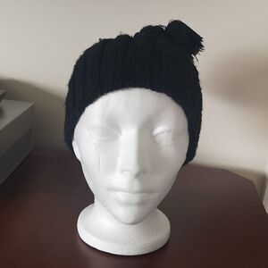 Randy Girl Black Knitted Beanie Hat With Pom One Size